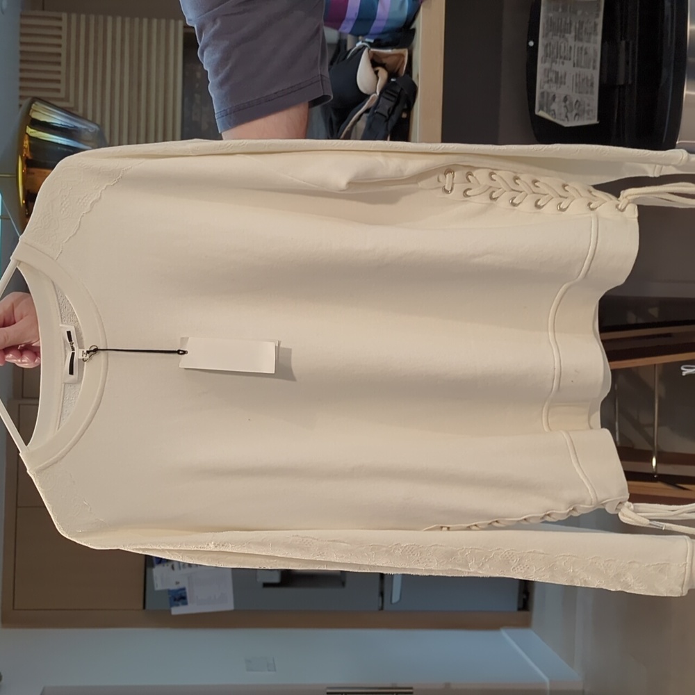 (new) McQ Alexander McQueen Ivory Lace Slouchy Sweatshirt
